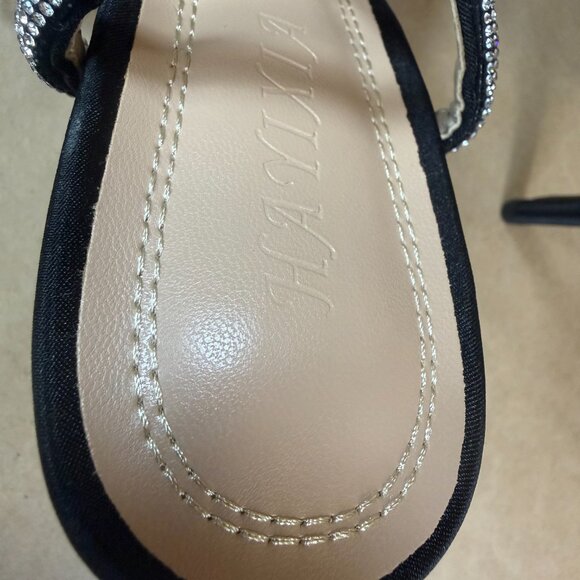 Hayixia Black Satin Rhinestone Bow Pointed Toe Ankle Strap Kitten Heels Sz. 7.5 - Picture 12 of 15